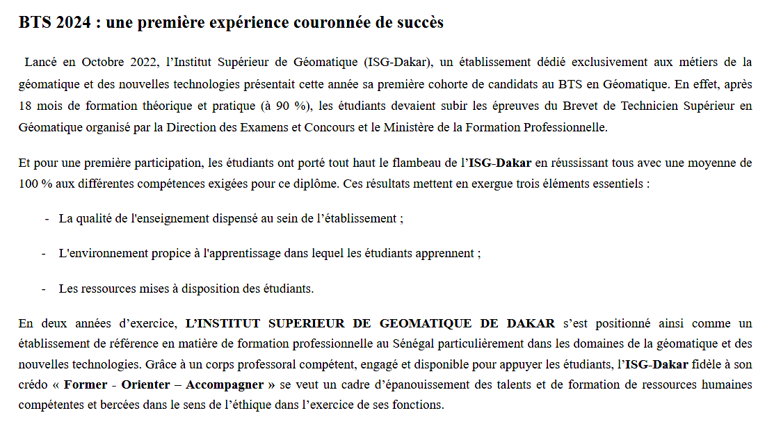 Actualité ISG